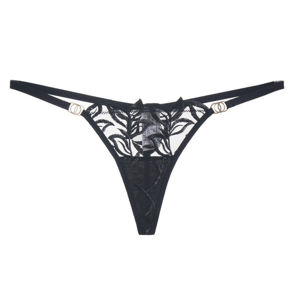 VONCOS Womens Sheer Embroidered Thong Black Soft Stretch Seamless Underwear Invisible for Tight Clothes S M L,Size S
