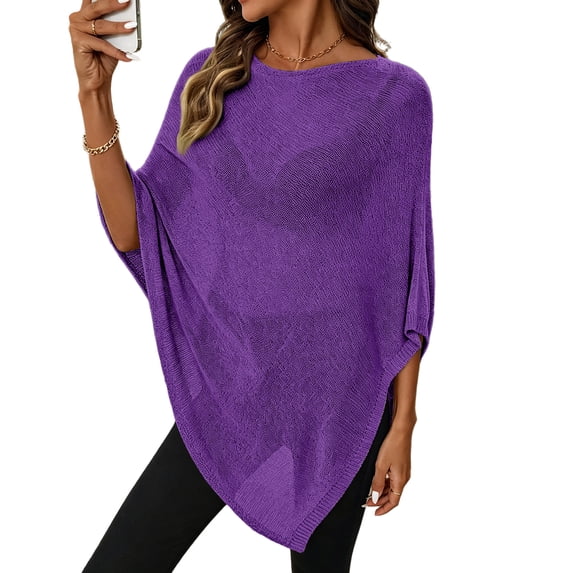 Womens Sheer Knit Poncho Crochet Summer Tops Mesh Crew Neck Spring Sweaters Beach Cover Ups 2026 One Size