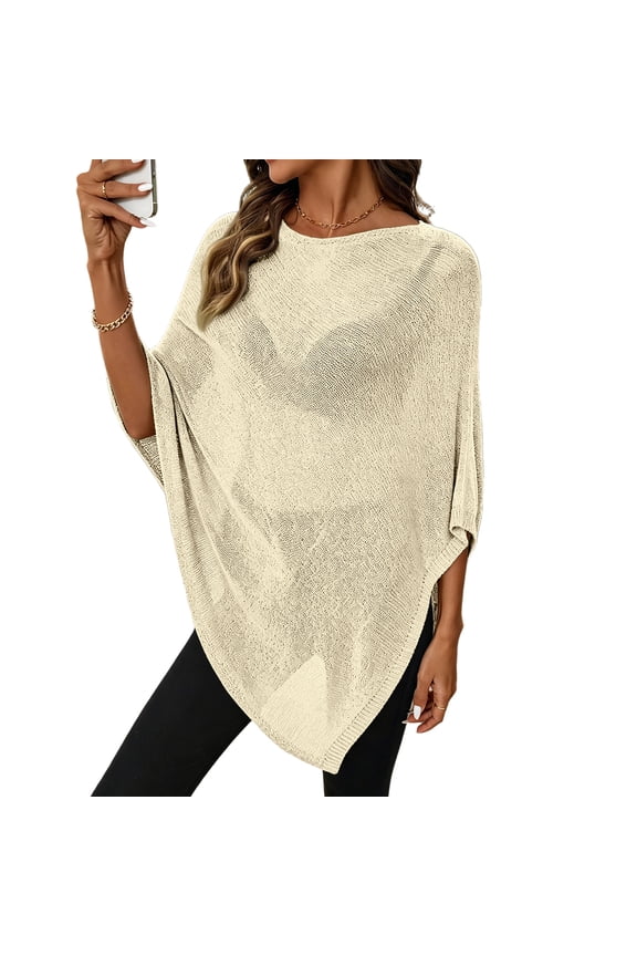 Womens Sheer Knit Poncho Crochet Summer Tops Mesh Crew Neck Spring Sweaters Beach Cover Ups 2026 One Size