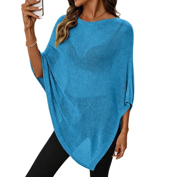 Womens Sheer Knit Poncho Crochet Summer Tops Mesh Crew Neck Spring Sweaters Beach Cover Ups 2026 One Size