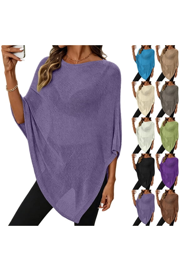 Womens Sheer Knit Poncho Crochet Summer Tops See Through Mesh Spring Sweaters Beach Cover Ups for Women 2026, One Size