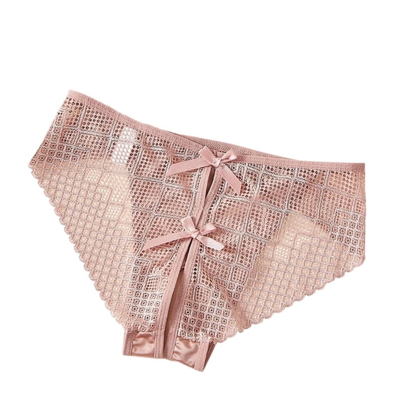 VONCOS Womens Sheer Lace Cheeky Panties Open Front Mesh Underwear - Low Rise Plus Size with Bow, Pink,Size 2XL