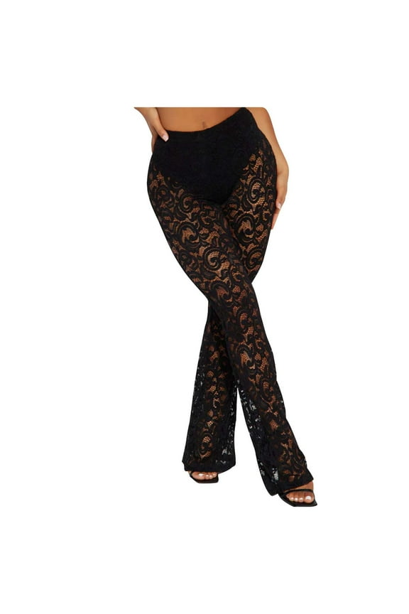 Womens Sheer Lace High Waist Tummy Control Tights with Stretchy Comfortable Fit and Textured Ruffled Design