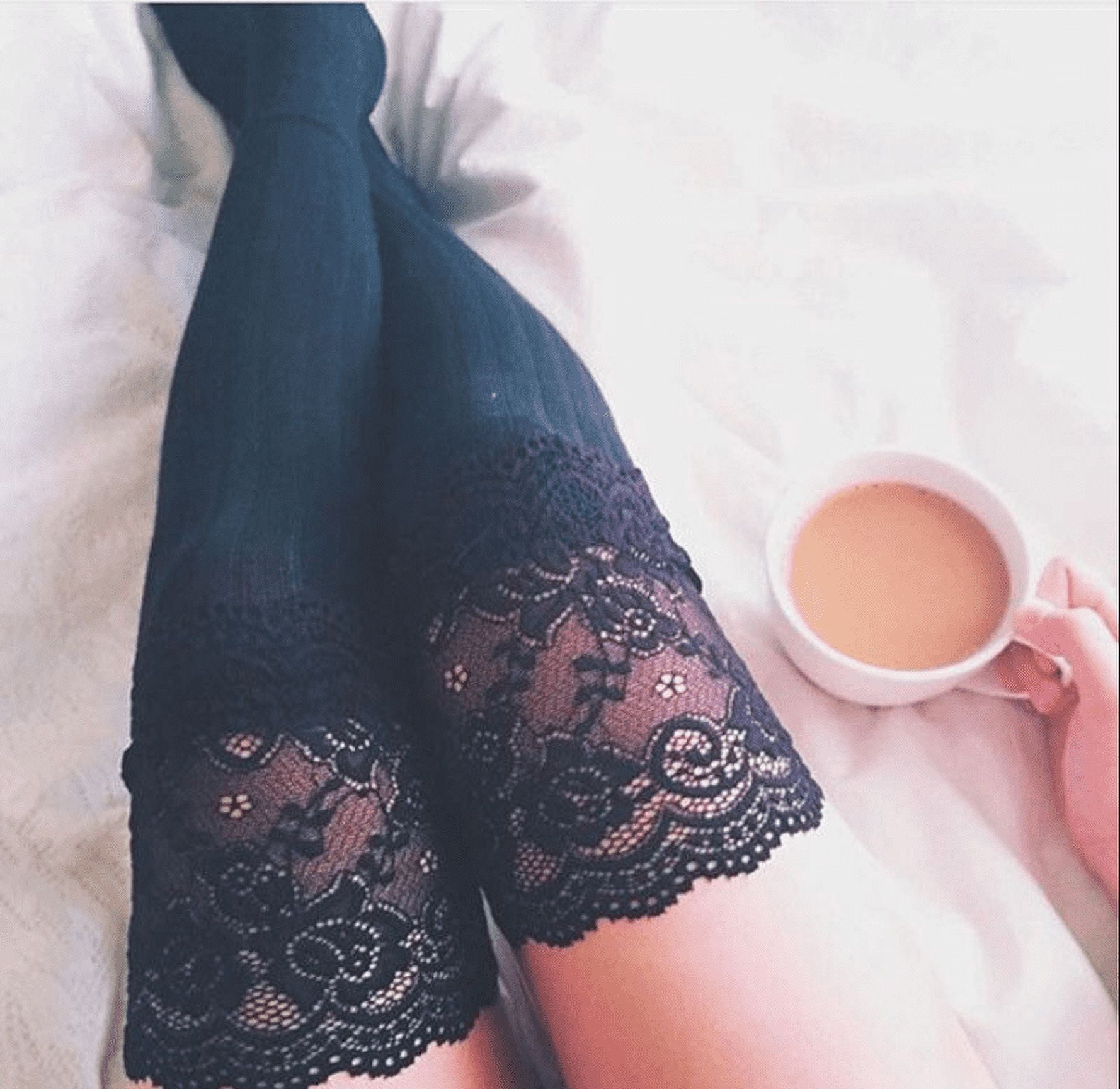 Womens Sheer Lace Knitting Thigh High Stockings Plus Size Over The