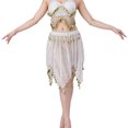 thumbnail image 1 of Womens Sheer Mesh Mini Skirts Bell Dance Handkerchief Hem Sequin See-Through Skirts Sparkly Gold Coins White, Free Size, 1 of 7