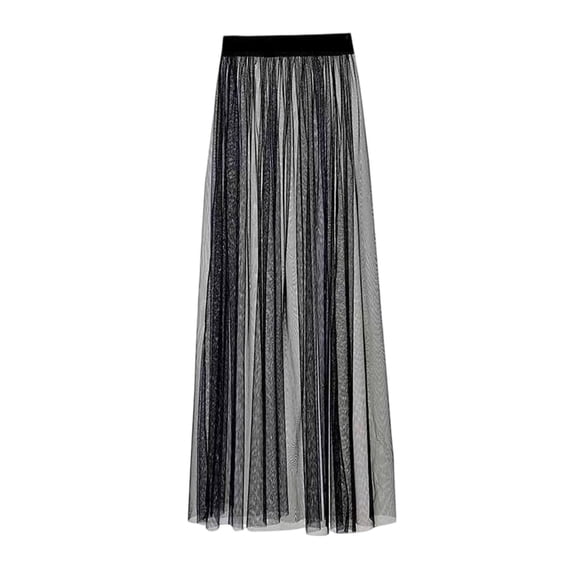 Womens Sheer Mesh Skirt See Through Overlay Maxi Skirt Elastic Waist Cover Up Summer Beach Casual Layer