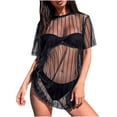 thumbnail image 1 of Womens Sheer Mesh Swimsuit Cover Up Short Sleeve See Through Beach Bikini Coverup Lightweight Summer Dress, 1 of 3