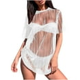 thumbnail image 1 of Womens Sheer Mesh Swimsuit Cover Up Short Sleeve See Through Beach Bikini Coverup Lightweight Summer Dress, 1 of 3