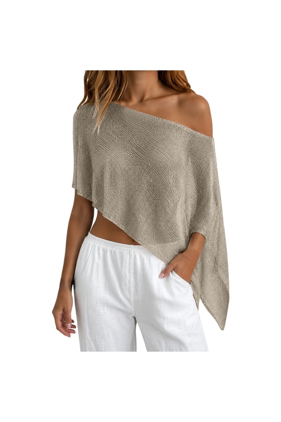 Womens Sheer Poncho Top Y2k Knitted Summer Asymmetrical Mesh Shawl Pullover Lightweight Sweater Cover Up Tops Women Cute Boho Shirts Breathable Beach Vacation Outfits, A XL