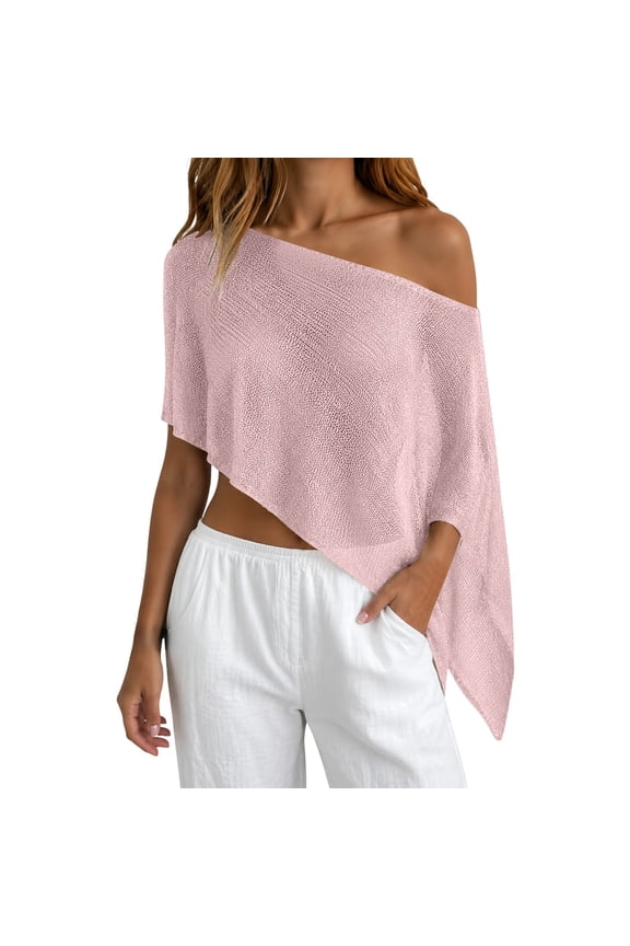Womens Sheer Poncho Top Y2k Knitted Summer Soft Asymmetrical Mesh Shawl Pullover Lightweight Sweater Cover Up Tops Women Cute Boho Shirts Breathable Beach Vacation Outfits, B 2XL
