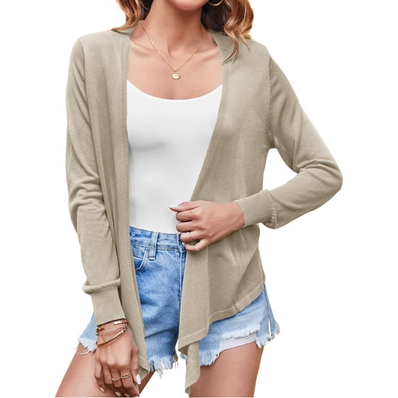 Womens Sheer Tie Knot Bolero Cardigan Summer Long Sleeve Lightweight Open Front Cover Up Crop Tops