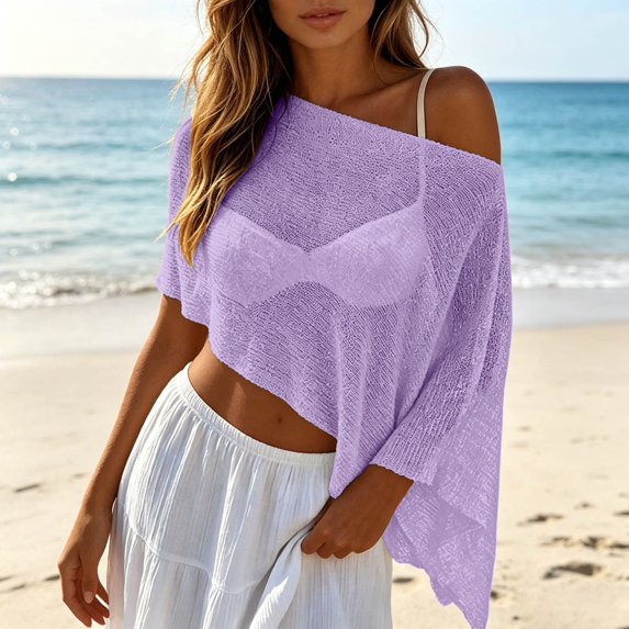 Womens Sheer Tops Lightweight Knitted Mesh Cover Up Summer Beach Shawl Size M