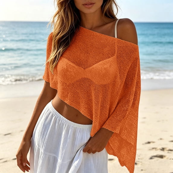 Womens Sheer Tops Lightweight Knitted Mesh Cover Up Summer Beach Shawl Size S