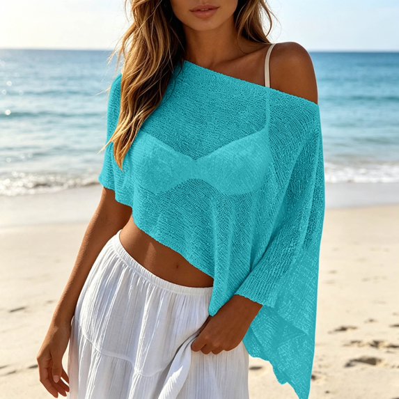 Womens Sheer Tops Lightweight Knitted Mesh Cover Up Summer Beach Shawl Size XL