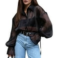 thumbnail image 1 of Female Sheer Up Blouse Mesh Long Sleeve See Through Tops Fashion Trendy Mesh Shirts Tops Black S, 1 of 9
