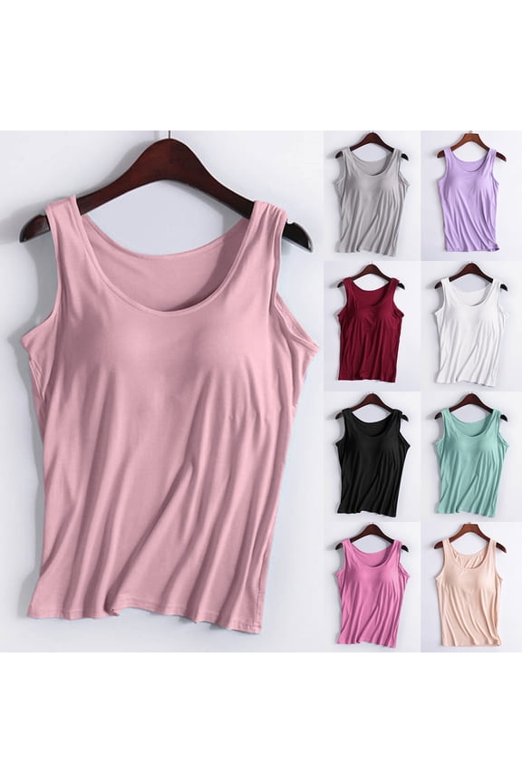 Womens Shelf Bra Tank Tops 2 In 1 Slim Fit Lightweight Cami Top Pilates Gym Activewear Basic Basic Undershirt