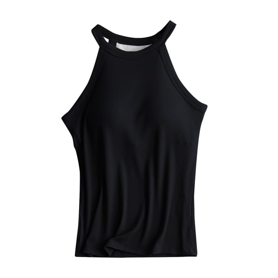 Womens Shelf Bra Tank Tops Fitted Tank Tops for Women Wide Strap Ribbed Tank Womens Spaghetti Strap Tank Top Womens Cropped Tank Tops Cami Tank Tops for Women Black S