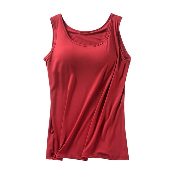 Womens Shelf Bra Tank Tops Wide Strap Ribbed Tank Swing Tank Top Adjustable Spaghetti Strap Tank Tops Layering Undershirt Womens Cream Tank Top Red M