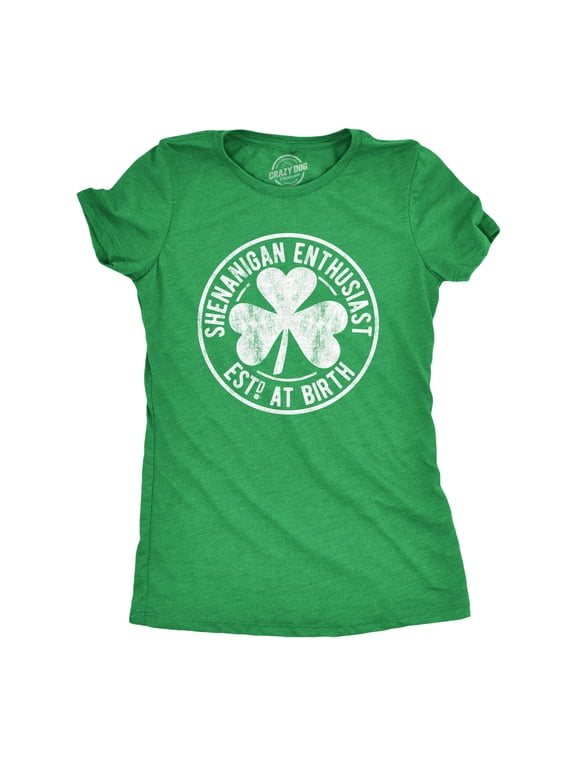 Womens Shenanigan Enthusiast T Shirt Funny Saint Patricks Day St Patty Green Tee Womens Graphic Tees