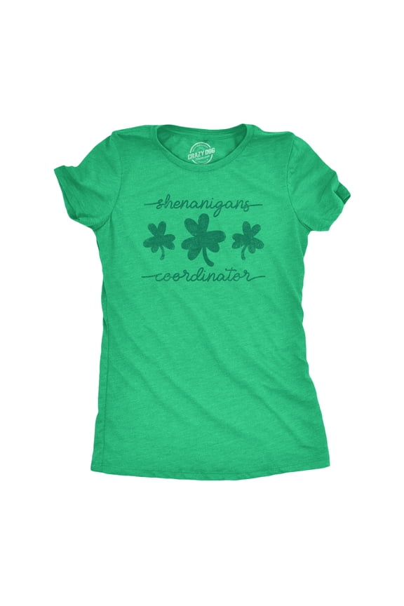 Womens Shenanigans Coordinator T Shirt Funny Saint Patrick's Day Parade Graphic Novelty Tee for Ladies Womens Graphic Tees