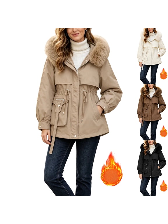 Womens Sherpa Coats Winter Fleece Jackets Women Plus Size Windproof Warm Parkas Coats with Hood for Women