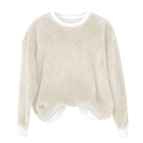 Womens Sherpa Fall Sweaters, Long Sleeve Pullover for Women Winter Warm Fleece Solid Color Crewneck Sweatshirts