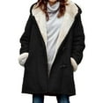 thumbnail image 1 of Womens Sherpa Fleece Coats Long Sleeve Lapel Collar  Coat Button Down Hooded Outerwear with Pocket, 1 of 6