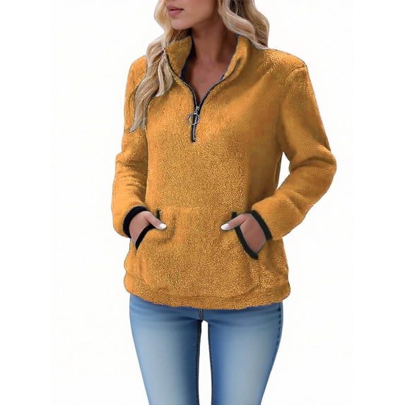 Womens Sherpa Fleece Fuzzy Sweatshirt Quarter Zip Long Sleeve Fluffy Soft Sweaters Winter Pullover with Pockets