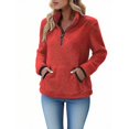 thumbnail image 1 of Womens Sherpa Fleece Fuzzy Sweatshirt Quarter Zip Long Sleeve Fluffy Soft Sweaters Winter Pullover with Pockets, 1 of 6
