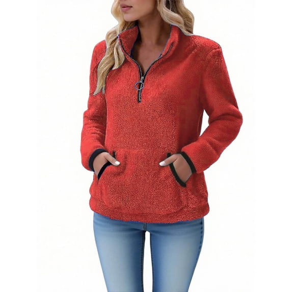 Womens Sherpa Fleece Fuzzy Sweatshirt Quarter Zip Long Sleeve Fluffy Soft Sweaters Winter Pullover with Pockets