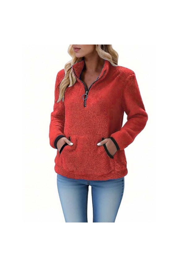Womens Sherpa Fleece Fuzzy Sweatshirt Quarter Zip Long Sleeve Fluffy Soft Sweaters Winter Pullover with Pockets