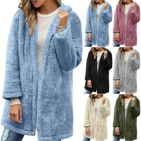 Womens Sherpa Fleece Jacket Oversized Fuzzy Hoodie Jackets Casual Teddy Fluffy Coat Fall Winter Plush Outerwear