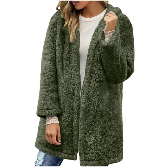 Womens Sherpa Fleece Jacket Oversized Fuzzy Hoodie Jackets Casual Teddy Fluffy Coat Fall Winter Plush Outerwear
