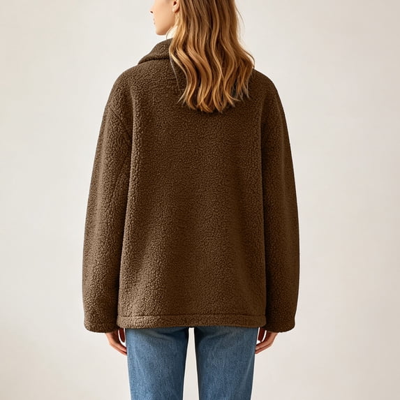 Womens Sherpa Jacket Winter Warm Soft Jacket Soft, Cozy, Long Sleeve, Pockets, Winter Wear, Casual (Brown XXL)