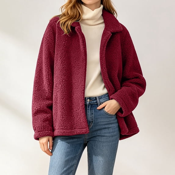 Womens Sherpa Jacket Winter Warm Soft Jacket Soft, Cozy, Long Sleeve, Pockets, Winter Wear, Casual (RD1 XXL)