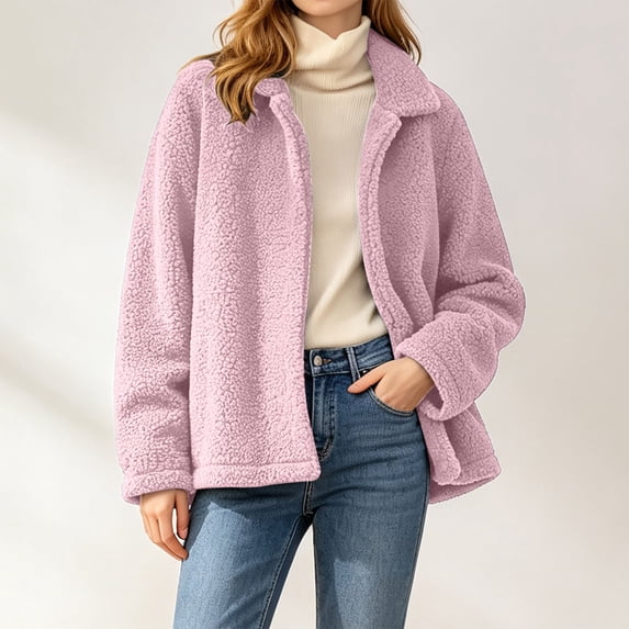 Womens Sherpa Fleece Jacket Winter Warm Soft Jacket Soft, Cozy, Long Sleeve, Pockets, Winter Wear, Casual (RD2 M)