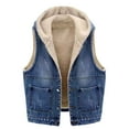 thumbnail image 1 of Womens Sherpa Fleece Lined Denim Vest Wool Warm Hooded Jean Gilet Jacket Oversized Waistcoat Outwear, 1 of 4