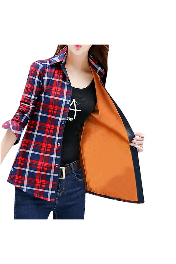 Womens Sherpa Fleece Lined Flannel Shirt Jacket Warm Button Up Winter Casual Fashion Plaid Shirt Jackets Coat