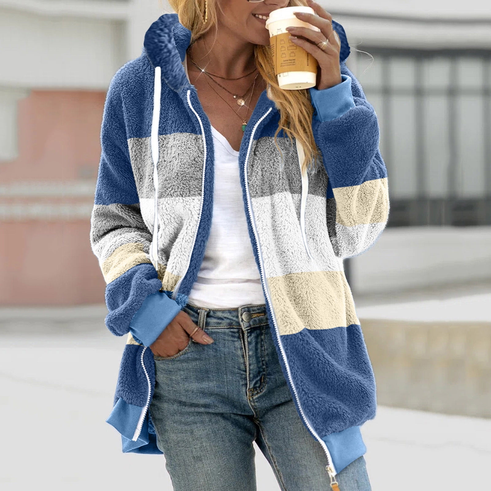 Womens Sherpa Fleece Lined Hoodie Jackets Zip Up Warm Winter Tops