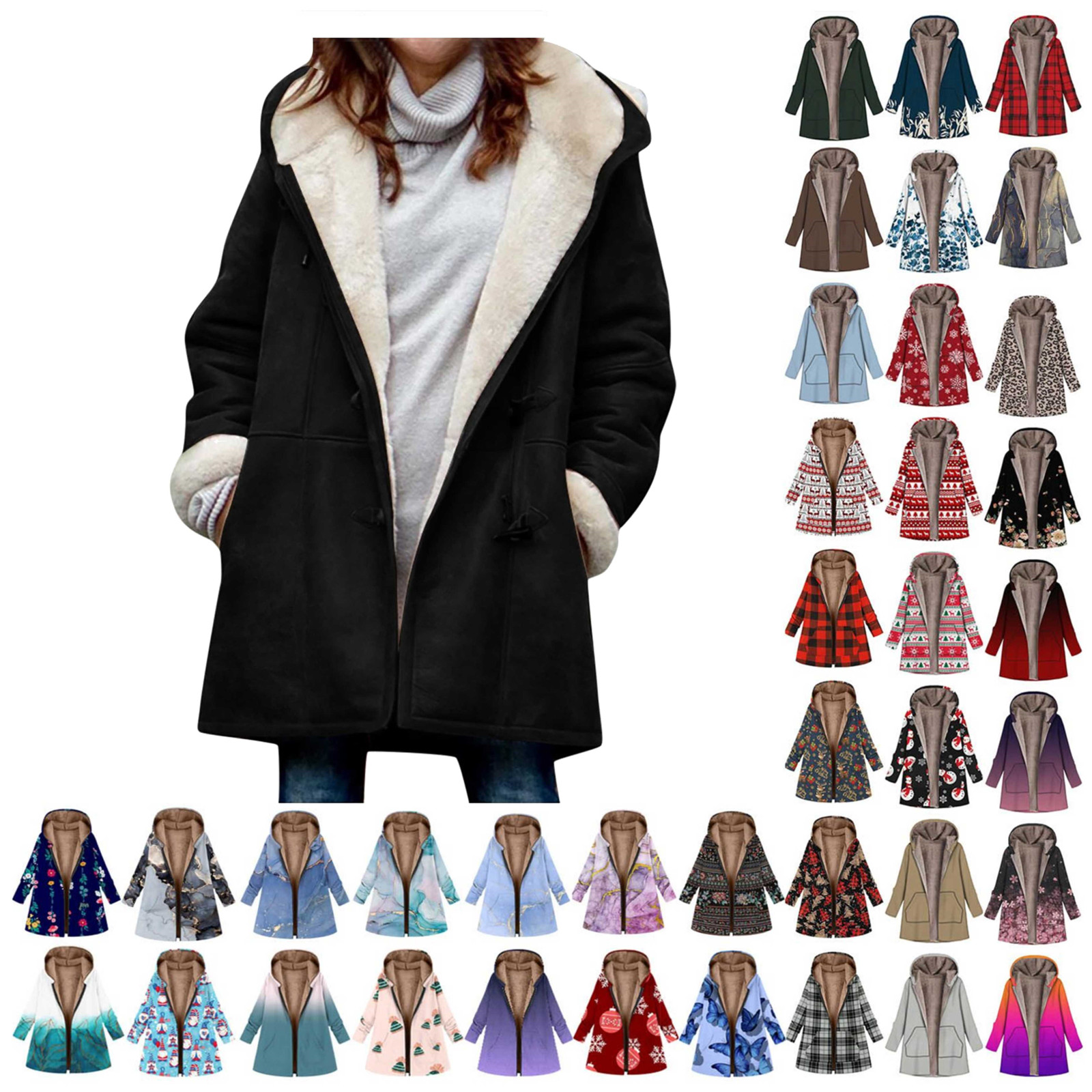 Womens Sherpa Fleece Lined Hoodies Jacket Soft & Comfy Velvet Christmas