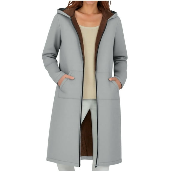 Womens Sherpa Fleece Lined Jacket Full Zip Up Hooded Long Coats Casual Loose Winter Warm Outerwear with Pockets