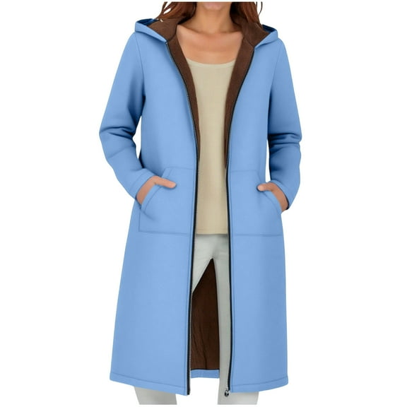 Womens Sherpa Fleece Lined Jacket Full Zip Up Hooded Long Coats Casual Loose Winter Warm Outerwear with Pockets