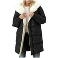 thumbnail image 1 of Womens Sherpa Fleece Lined Long Jackets Winter Long Coats Trendy Puffer Jacket Lined Down Coat Long Sleeve Parka Oversized with Hood, 1 of 7