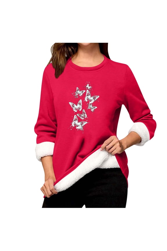 Womens Sherpa Fleece Lined Pullover Winter Warm Crew Neck Sweatshirt Cute Shark Plus Size Tops