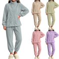 thumbnail image 1 of Womens Sherpa Fleece Pajamas Cozy Warm 2 Piece Fall Winter Outfits Soft Fluffy Loungewear Sets Mock Neck Zip Up Sweatshirt Jogger Pants with Pockets, Light Blue, M, 1 of 9