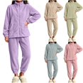 thumbnail image 1 of Womens Sherpa Fleece Pajamas Cozy Warm 2 Piece Fall Winter Outfits Soft Fluffy Loungewear Sets Mock Neck Zip Up Sweatshirt Jogger Pants with Pockets, Purple, S, 1 of 9