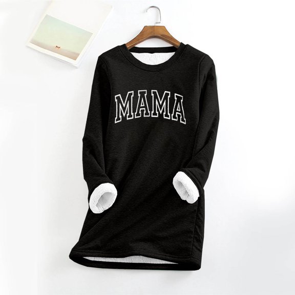 Womens Sherpa Fleece Sweatshirts Winter Thick Blouses Top Fashion Letter Printed Lined Velvet Warm Shirts Causal Crewneck Long Sleeve Pullover Sweatshirt
