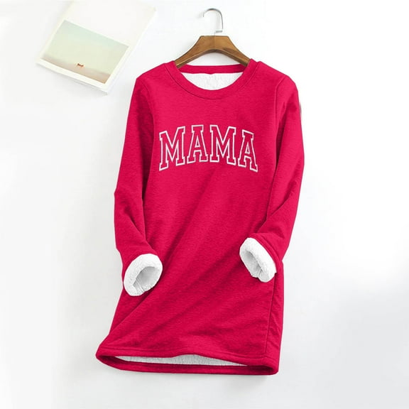 Womens Sherpa Fleece Sweatshirts Winter Thick Blouses Top Fashion Letter Printed Lined Velvet Warm Shirts Causal Crewneck Long Sleeve Pullover Sweatshirt