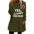 thumbnail image 1 of Womens Sherpa Fleece Tunic Tops Crew Neck Cozy Thermal Pullover Sweater Pockets Letter Print Long Tops for Leggings (L, Army Green), 1 of 4