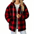 thumbnail image 1 of Womens Sherpa Fuzzy Jacket Warm Winter Zip Up Hoodie Oversized Plaid Fleece Jackets Fluffy Coat with Pockets, 1 of 2